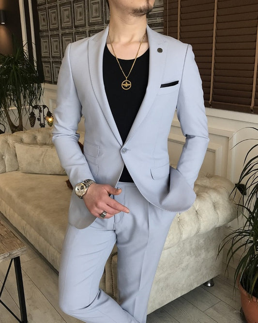 Fashion Gray Peaked Lapel With One Button Prom Suits For Men