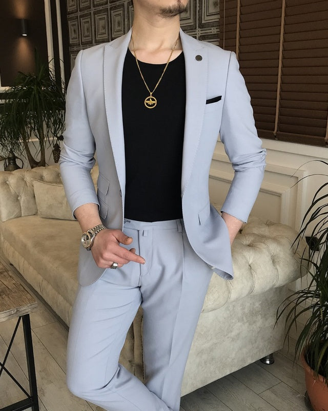 Fashion Gray Peaked Lapel With One Button Prom Suits For Men