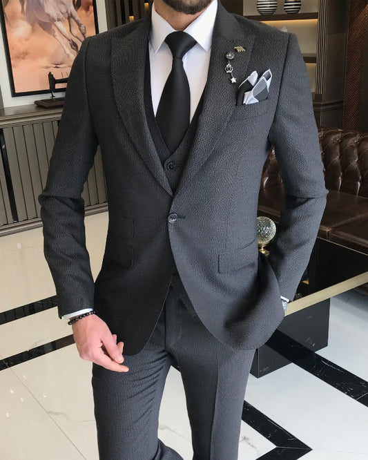 Armstrong Newest Black Three Pieces Slim Fit Peaked Lapel Business Suits For Men