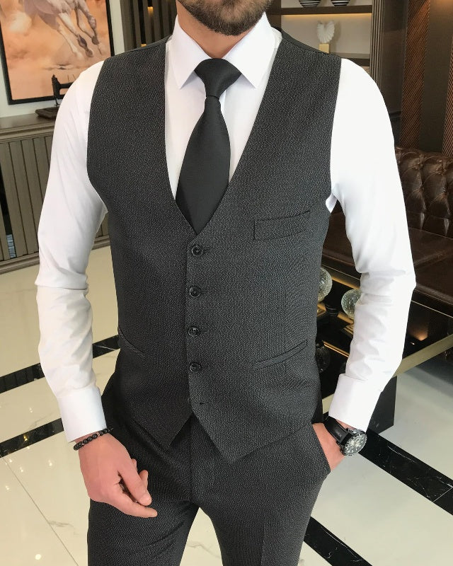 Armstrong Newest Black Three Pieces Slim Fit Peaked Lapel Business Suits For Men