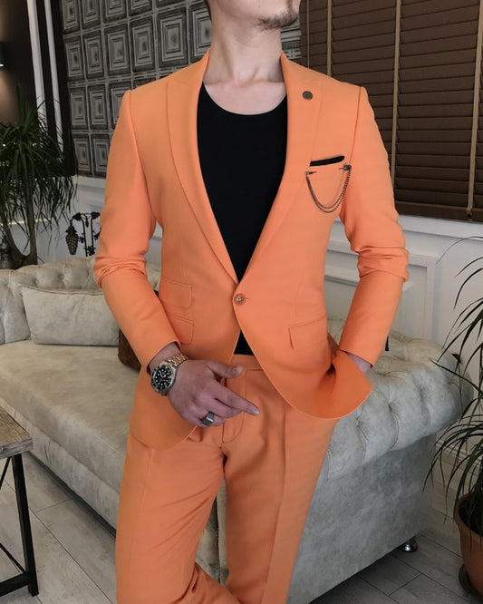 Fashion Orange Peaked Lapel Best Fitting Prom Suits For Men