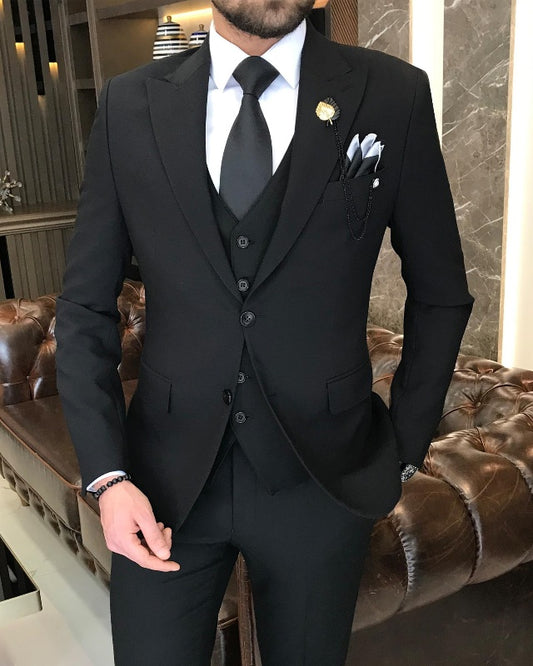 Archer Newest Black Three Pieces Peaked Lapel Slim Fit Business Suits For Men