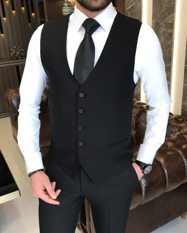 Archer Newest Black Three Pieces Peaked Lapel Slim Fit Business Suits For Men