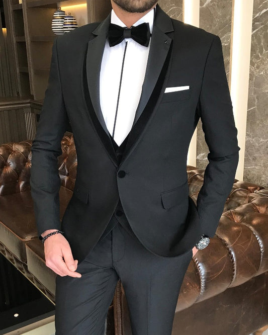 New Arrival Black Best Fitting Three Pieces Notch Lapel Wedding Men Suits