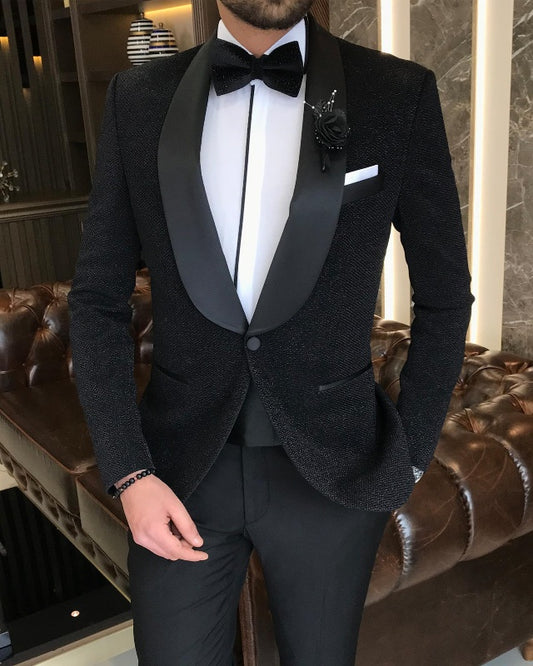 Bling Handsome Black Best Fitting Shawl Lapel Wedding Men Suits