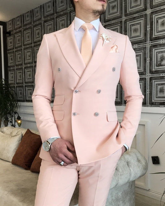 Candy Pink Double Breasted Best Fitting Prom Suits For Men
