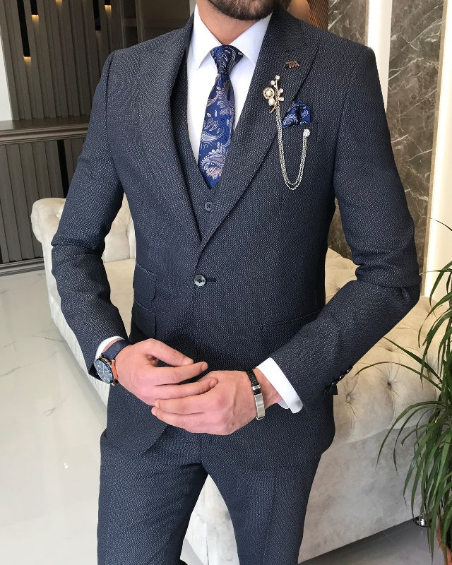 Andrew Chic Dark Gray Three Pieces Peaked Lapel Slim Fit Business Men Suits