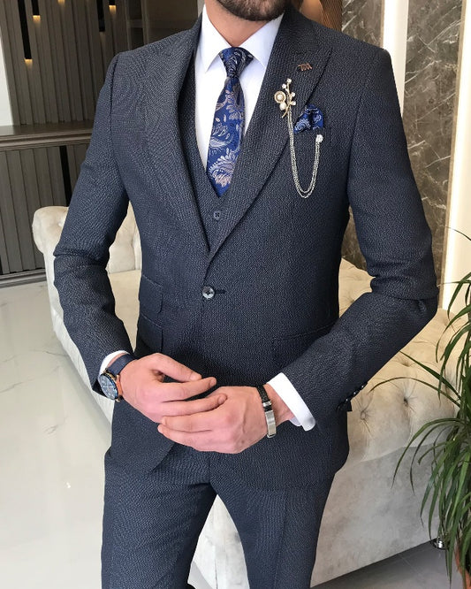 Andrew Chic Dark Gray Three Pieces Peaked Lapel Slim Fit Business Men Suits