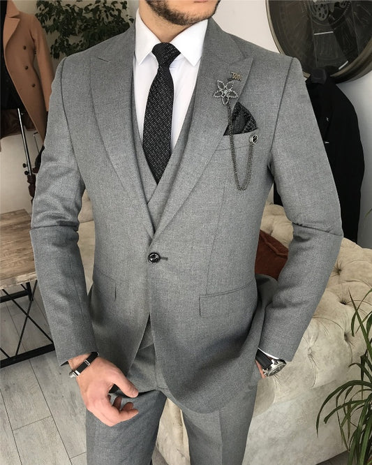 Antonio Chic Dark Gray Three Pieces Peaked Lapel Slim Fit Business Men Suits