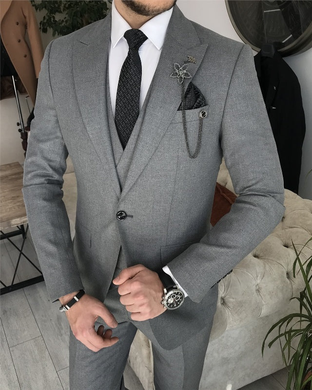 Antonio Chic Dark Gray Three Pieces Peaked Lapel Slim Fit Business Men Suits