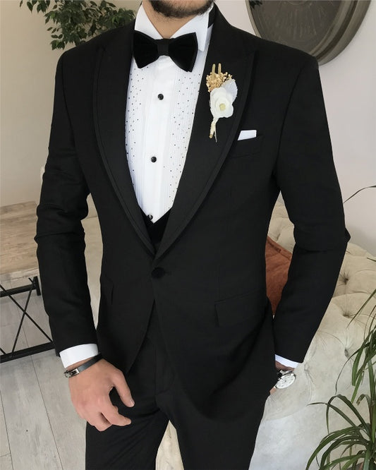 Albert Newest Black Three Pieces Peaked Lapel Slim Fit Business Suits For Men