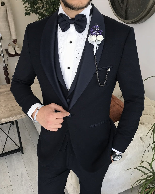 Barry Chic Black Close Fitting Three Pieces Shawl Lapel Wedding Men Suits