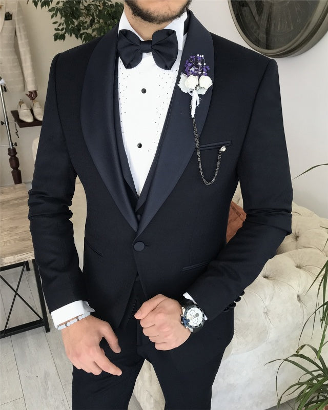 Barry Chic Black Close Fitting Three Pieces Shawl Lapel Wedding Men Suits