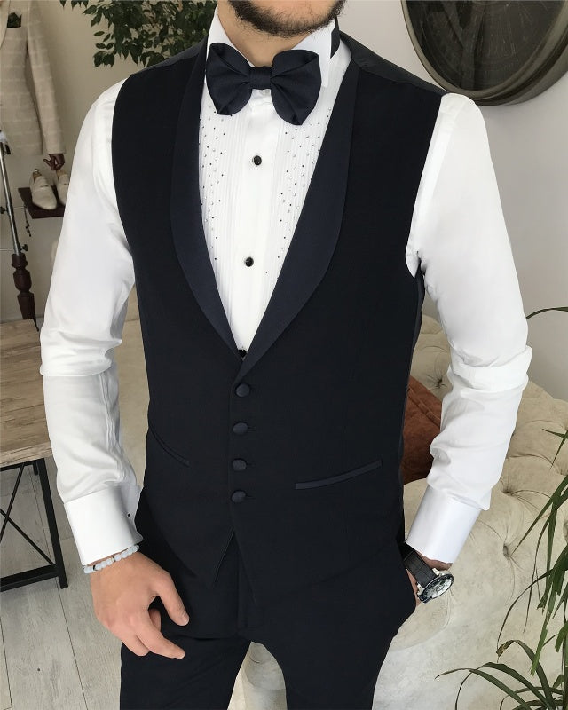 Barry Chic Black Close Fitting Three Pieces Shawl Lapel Wedding Men Suits