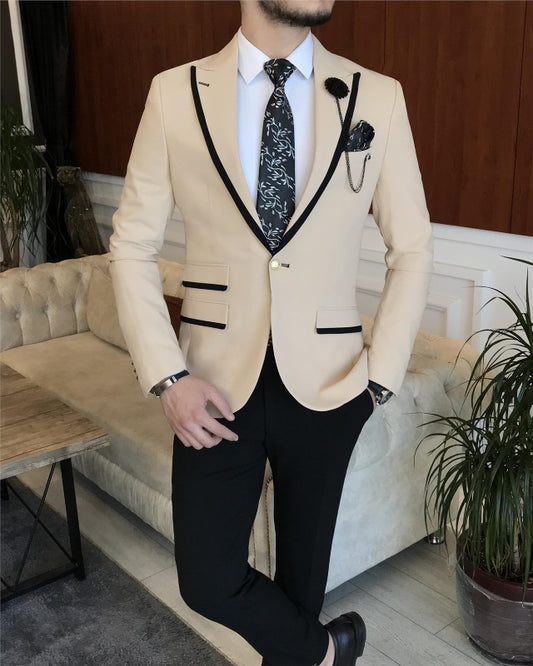 Andy Fashion Apricot Best Fitting Peaked Lapel Prom Suits For Men