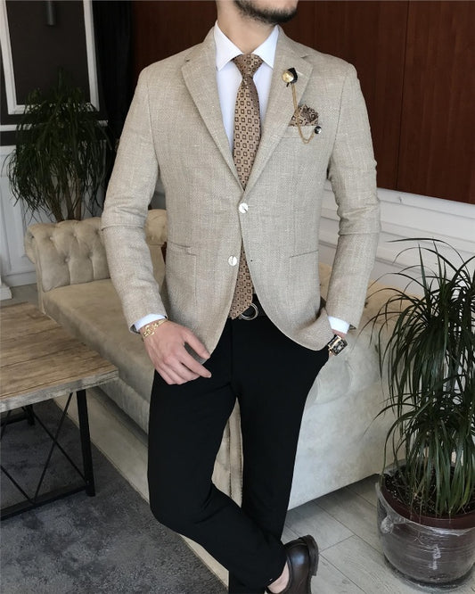 Elijah Newest Khaki Best Fitting Peaked Lapel Prom Suits For Men