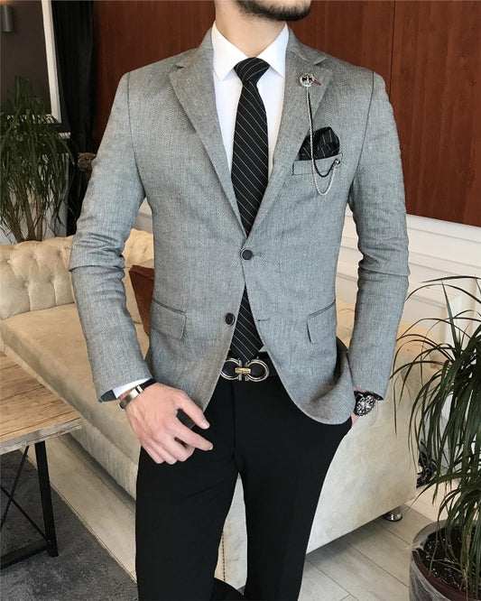 Elijah Newest Gray Best Fitting Peaked Lapel Prom Suits For Men