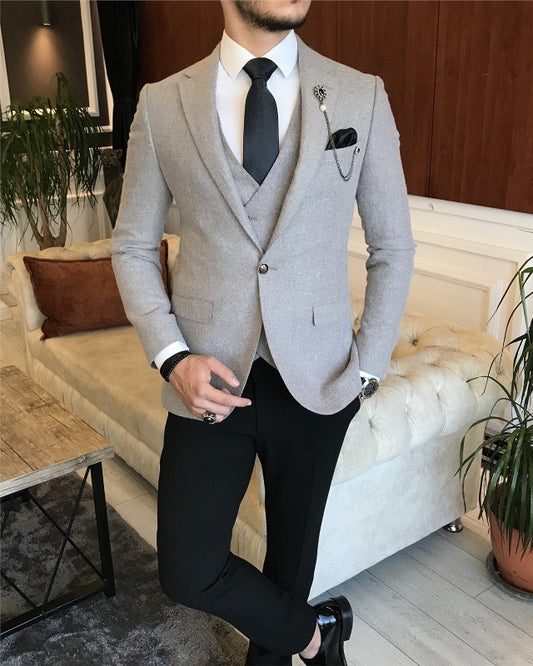 Andy Chic Gray Three Pieces Notch Lapel Slim Fit Prom Men Suits