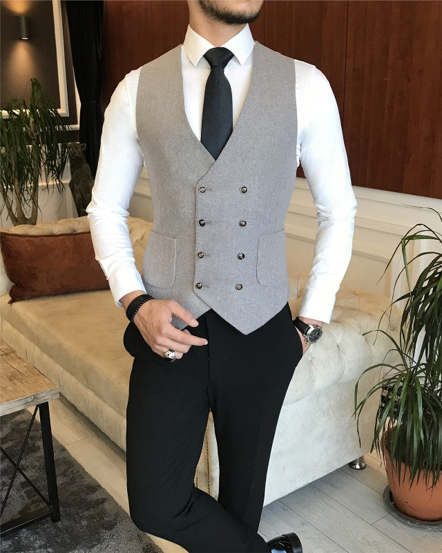 Andy Chic Gray Three Pieces Notch Lapel Slim Fit Prom Men Suits