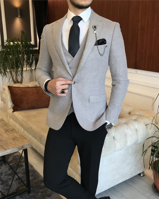 Andy Chic Gray Three Pieces Notch Lapel Slim Fit Prom Men Suits