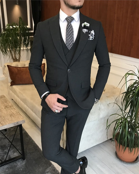 Alfred Chic Black Three Pieces Peaked Lapel Slim Fit Business Men Suits