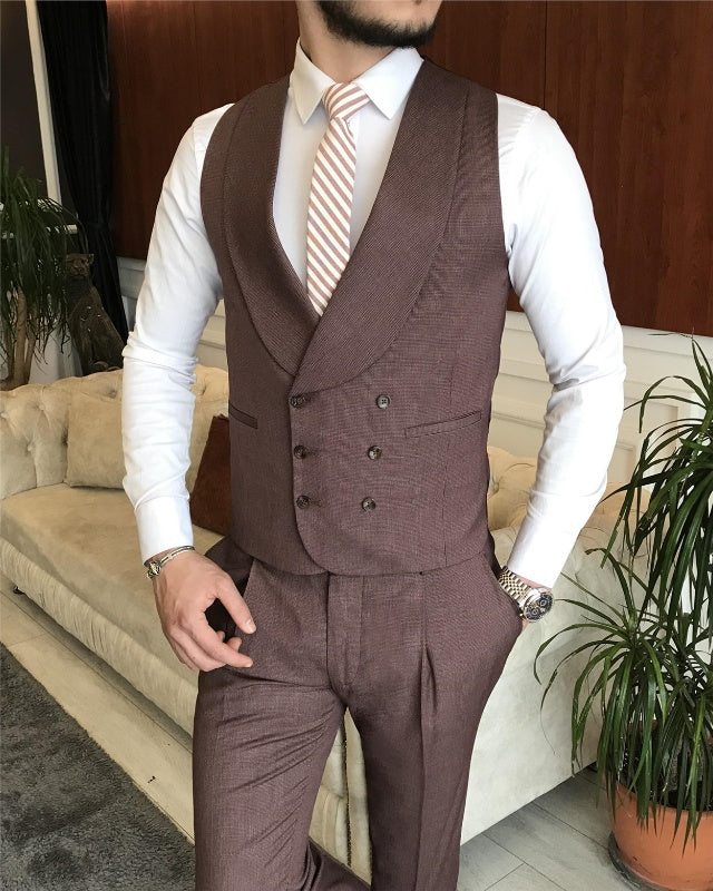 Newest Coffee Three Pieces Peaked Lapel Prom Suits For Men