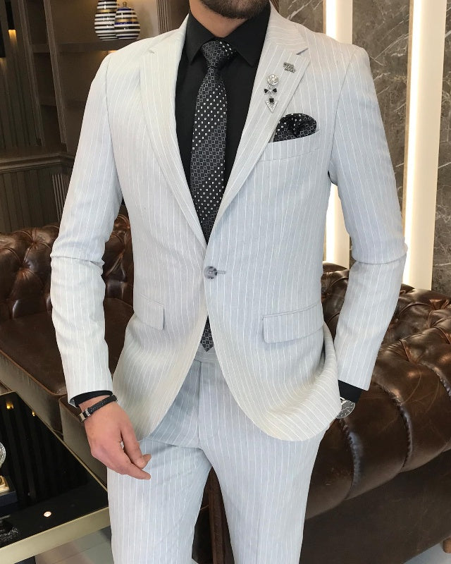 Fashion Off White Striped Best Fitting Notch Lapel Prom Suits For Men