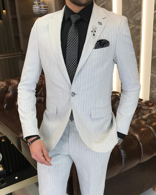 Fashion Off White Striped Best Fitting Notch Lapel Prom Suits For Men