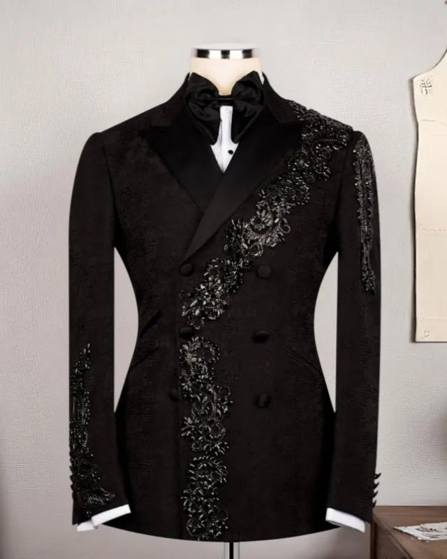 Modern Black Double Breasted Prom Suits With Beadings