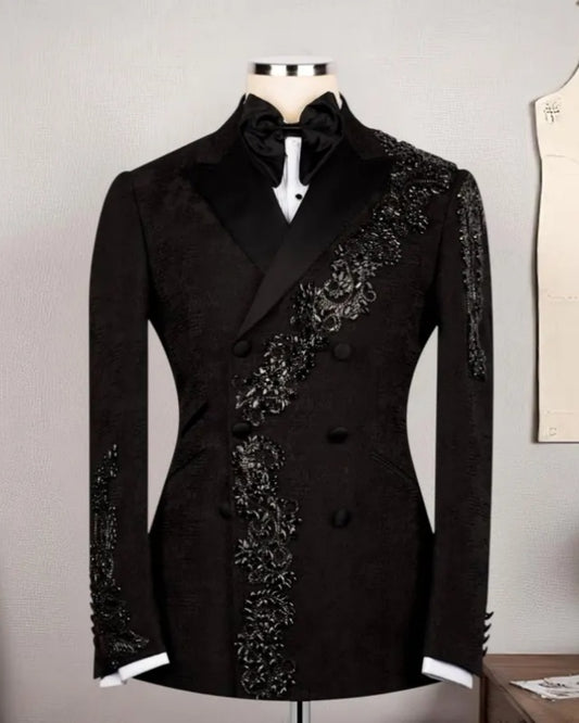 Modern Black Double Breasted Prom Suits With Beadings