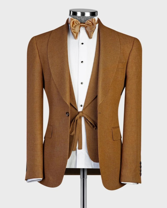 Bespoke Brown 3 Pieces Shawl Lapel Best Fitted Wedding Men Suits