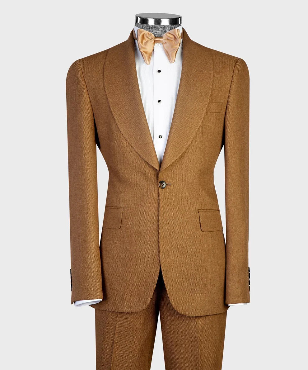 Bespoke Brown 3 Pieces Shawl Lapel Best Fitted Wedding Men Suits