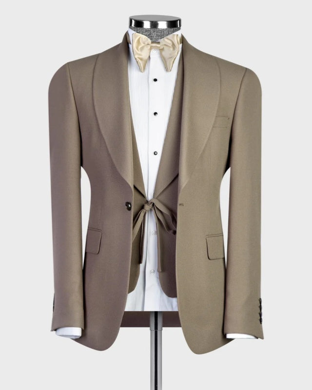 Fashion Grayish-brown 3 Pieces Shawl Lapel Wedding Men Suits
