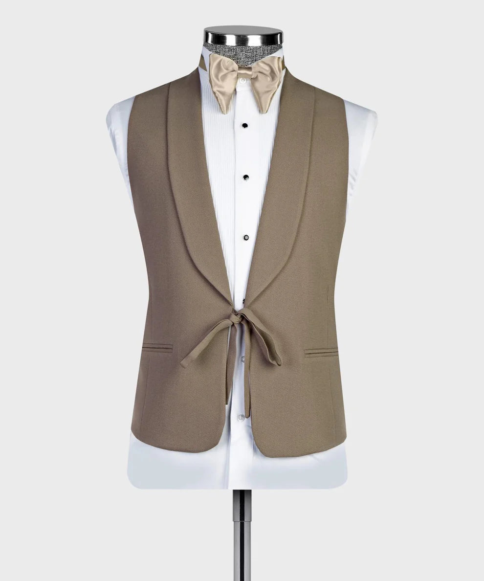 Fashion Grayish-brown 3 Pieces Shawl Lapel Wedding Men Suits