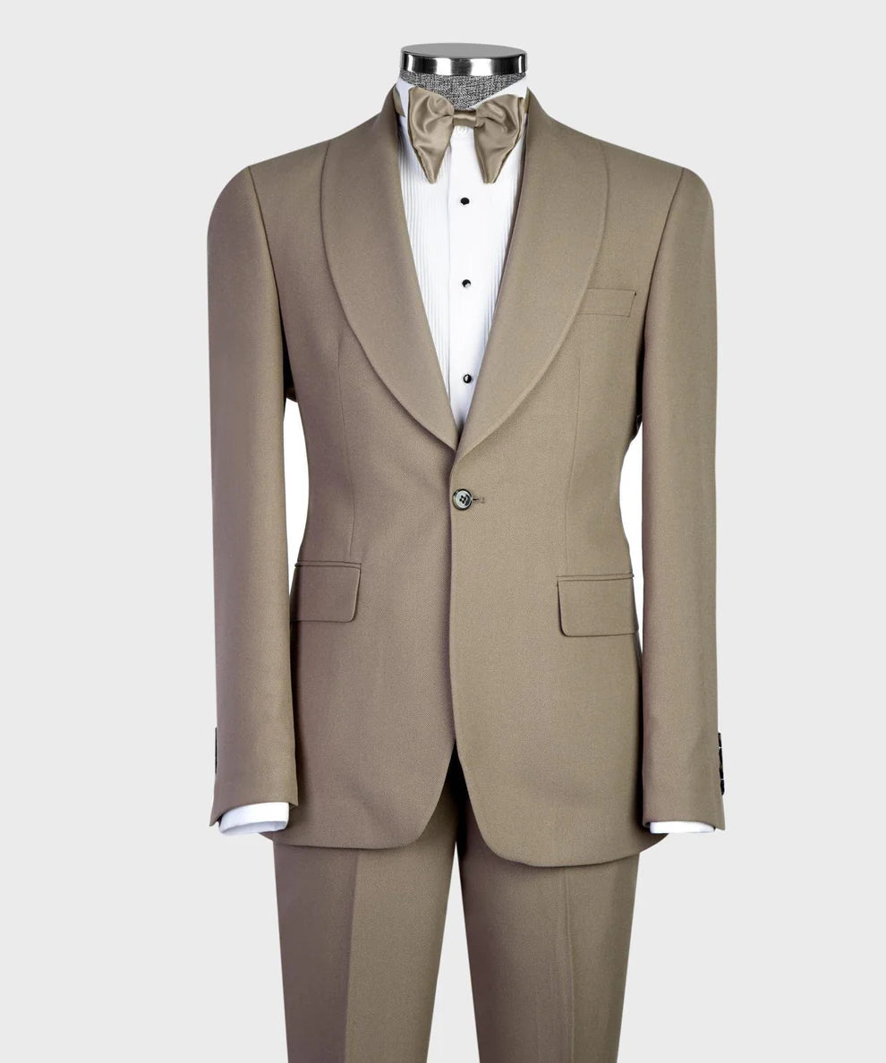 Fashion Grayish-brown 3 Pieces Shawl Lapel Wedding Men Suits