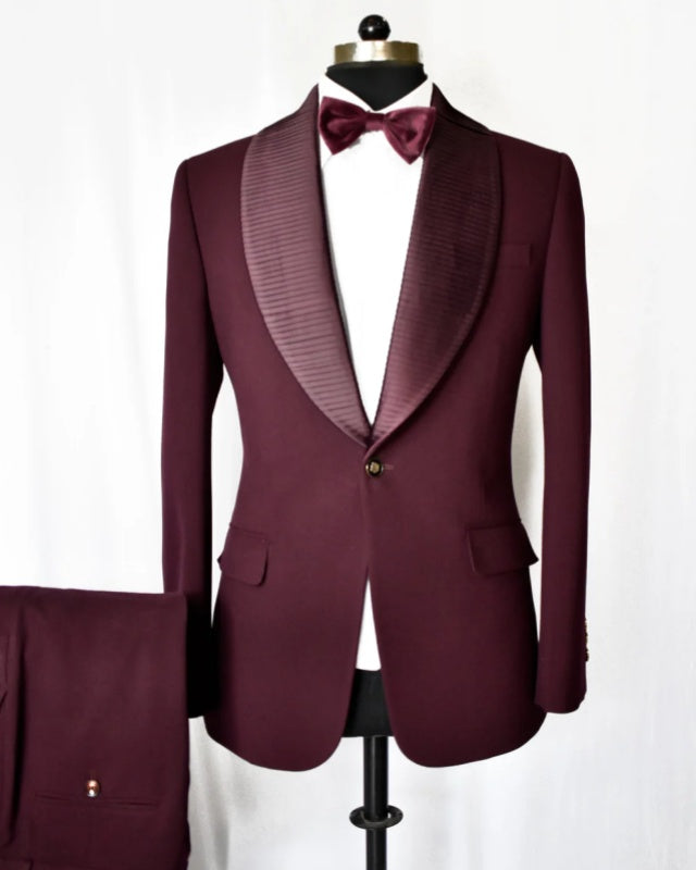 Classic Burgundy Shawl Lapel Best Fitted Wedding Men Suits