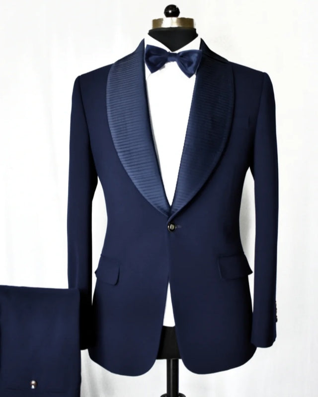 Fancy Dark Blue Shawl Lapel Best Fitted Wedding Men Suits