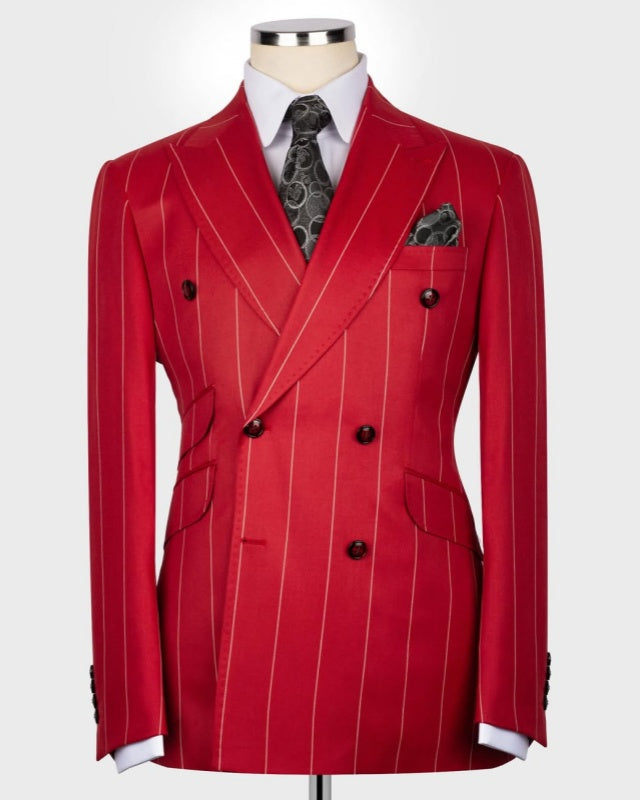 Stylish Red Striped Double Breasted Best Fitted Prom Men Suit