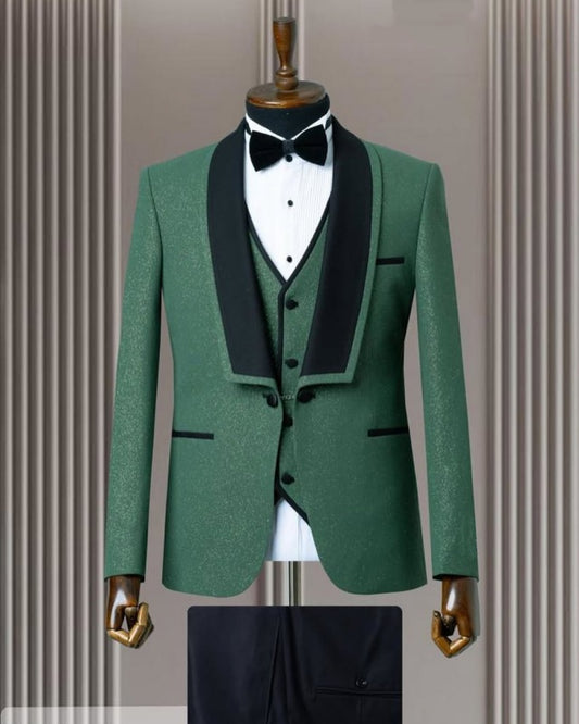 Bespoke Green 3 Pieces Sequins Prom Men Suits