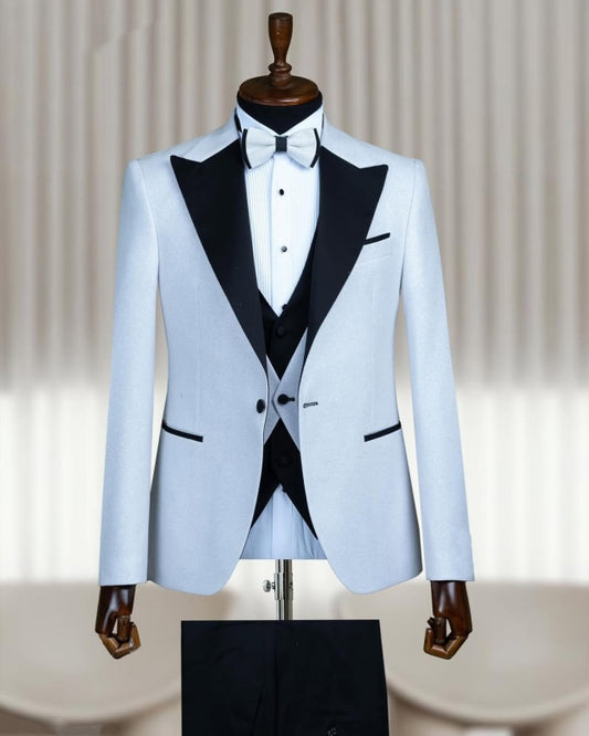 Newest White 3 Pieces Peaked Lapel Wedding Suits With Waistcoat