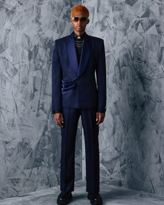 New Arrival Dark Blue Shawl Lapel Fancy Prom Men Suits