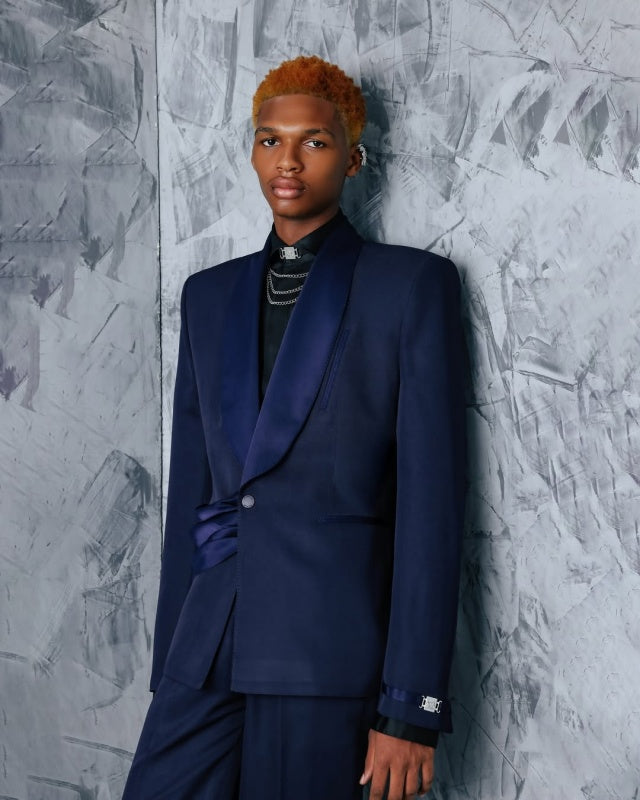New Arrival Dark Blue Shawl Lapel Fancy Prom Men Suits