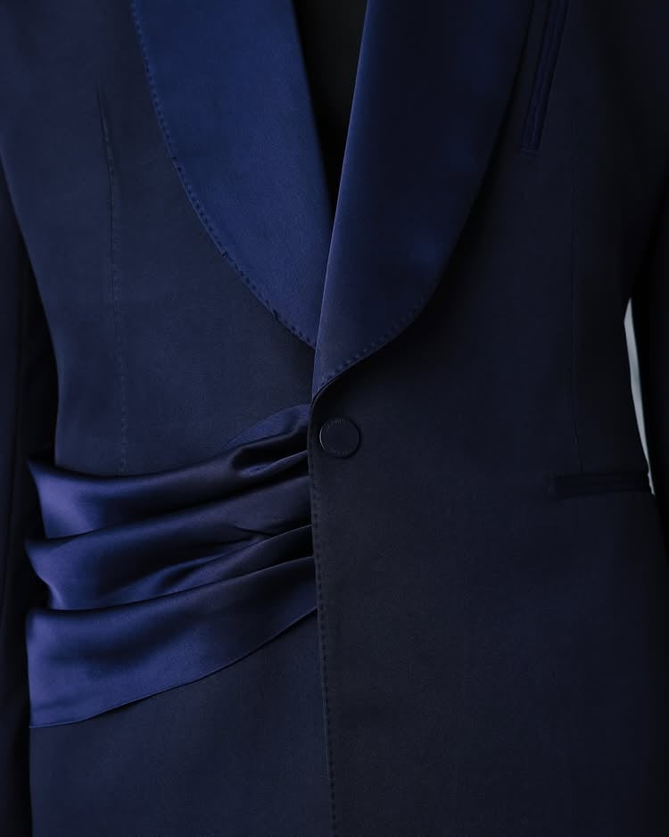New Arrival Dark Blue Shawl Lapel Fancy Prom Men Suits