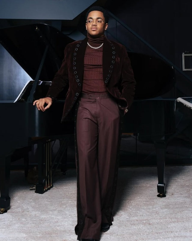 Glamorous Burgundy Shawl Lapel Velvet Prom Suits For Men