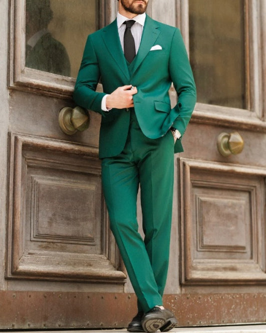 Cool Green Three Pieces Notch Lapel Slim Fit Prom men Suits