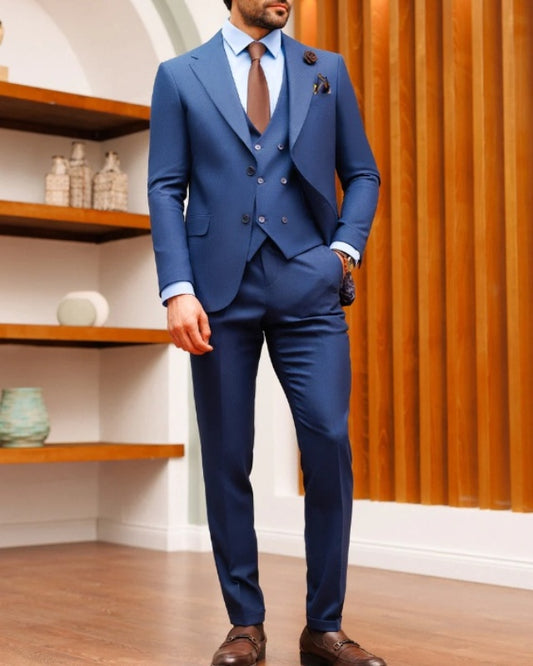 Classic Dark Blue Three Pieces Notch Lapel Best Fitting Prom Men Suits