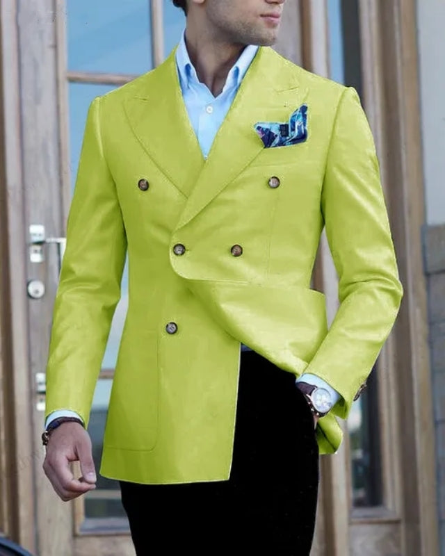 Fashion Lime Green Double Breasted Peaked Lapel Prom Men Suits