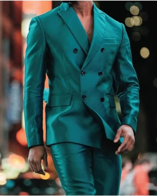 Alvin Green Double Breasted Close Fitting Prom Men Suits
