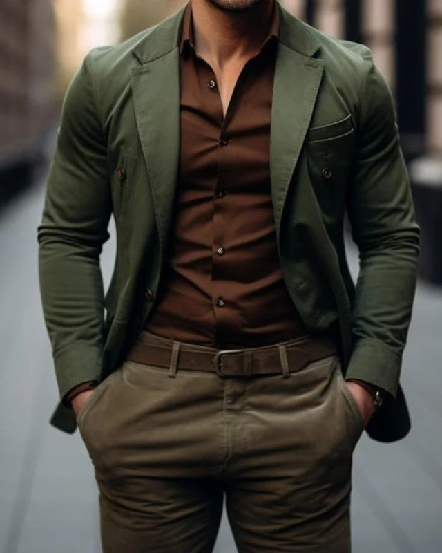 Silm Fit Notched Lapel Small Green Square Men's Prom Blazer