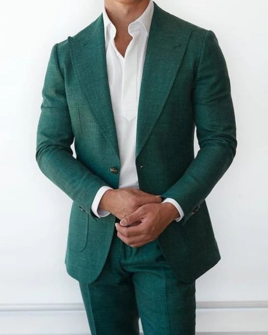 Arthur Modern Green Peaked Lapel Close Fitting Prom Men Suits